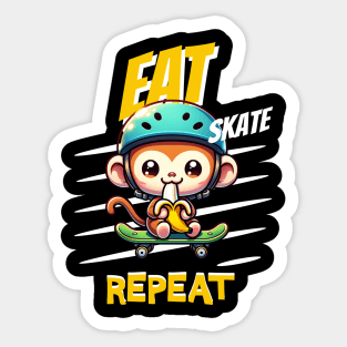 Eat Skate Repeat Kawaii Skateboarding Monkey Sticker